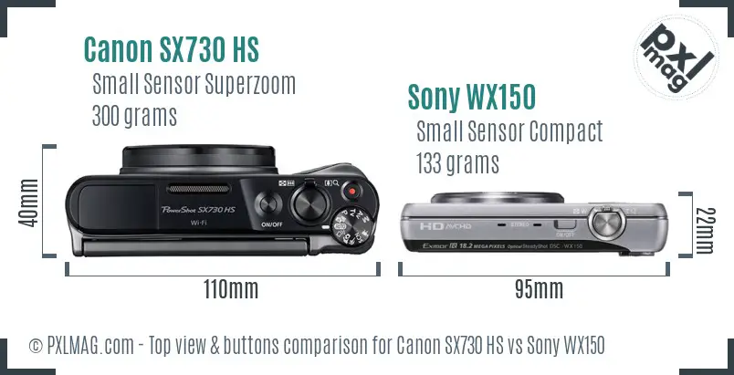 Canon SX730 HS vs Sony WX150 top view buttons comparison