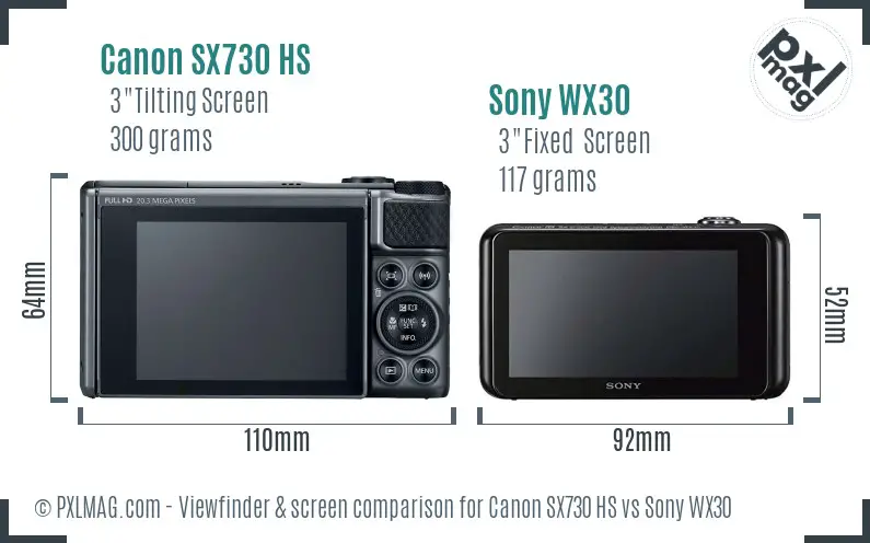 Canon SX730 HS vs Sony WX30 Screen and Viewfinder comparison