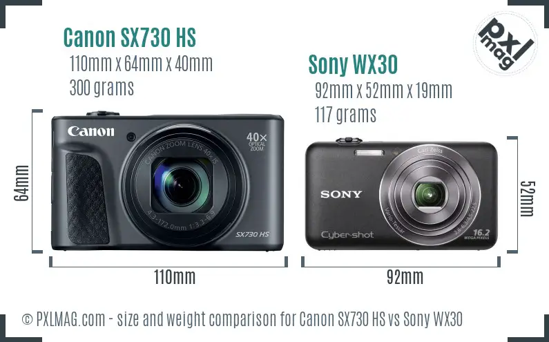 Canon SX730 HS vs Sony WX30 size comparison