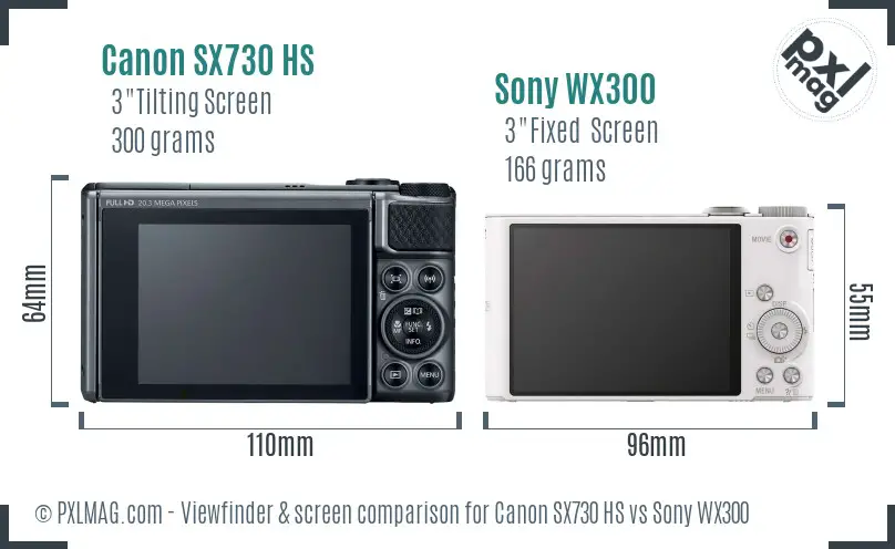 Canon SX730 HS vs Sony WX300 Screen and Viewfinder comparison