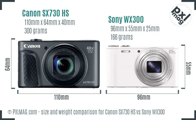 Canon SX730 HS vs Sony WX300 size comparison