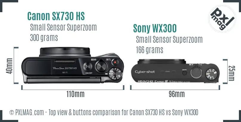 Canon SX730 HS vs Sony WX300 top view buttons comparison