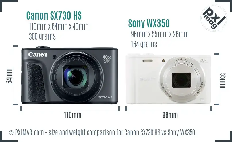 Canon SX730 HS vs Sony WX350 size comparison