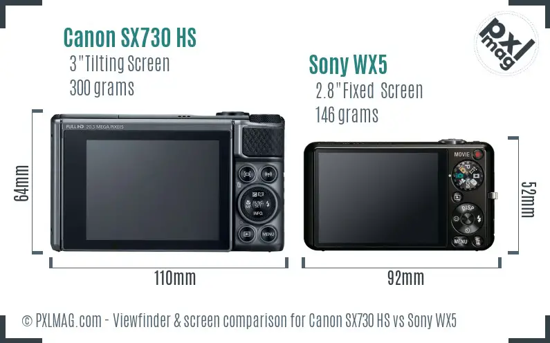 Canon SX730 HS vs Sony WX5 Screen and Viewfinder comparison