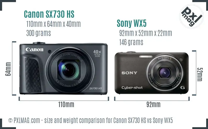 Canon SX730 HS vs Sony WX5 size comparison