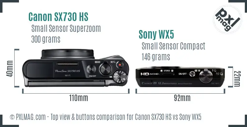 Canon SX730 HS vs Sony WX5 top view buttons comparison