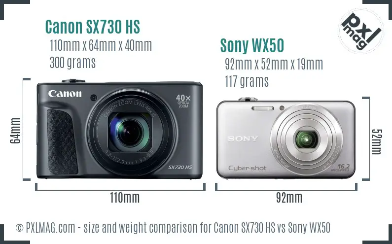 Canon SX730 HS vs Sony WX50 size comparison Canon SX730 HS vs Sony WX50 size comparison