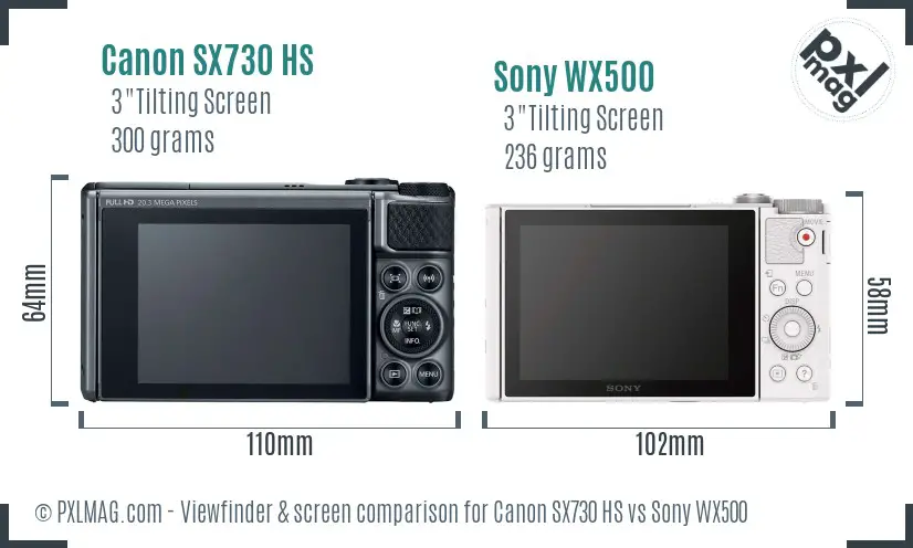 Canon SX730 HS vs Sony WX500 Screen and Viewfinder comparison