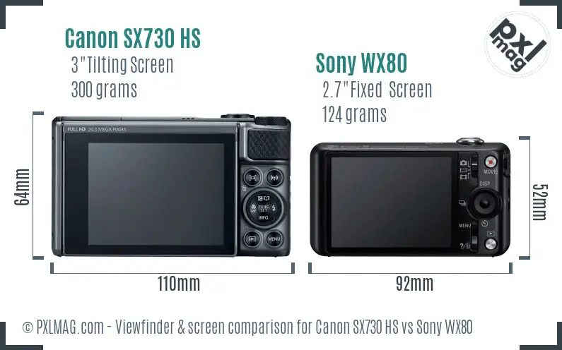 Canon SX730 HS vs Sony WX80 Screen and Viewfinder comparison