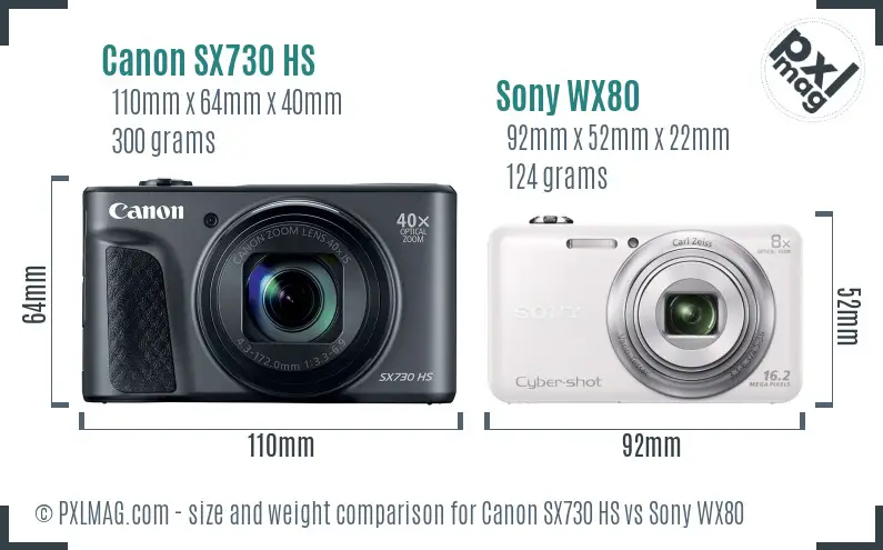 Canon SX730 HS vs Sony WX80 size comparison