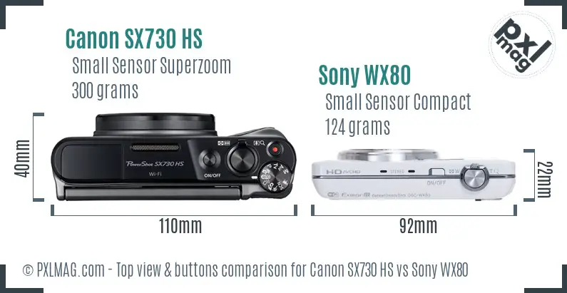 Canon SX730 HS vs Sony WX80 top view buttons comparison