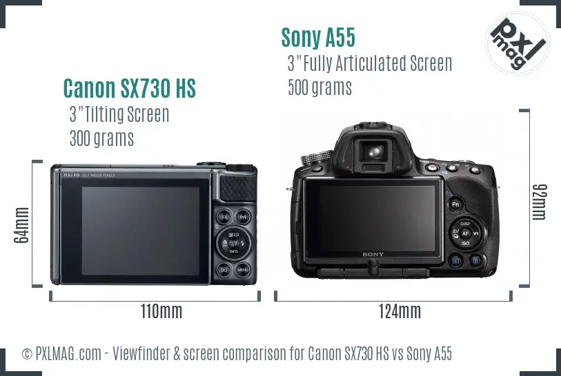 Canon SX730 HS vs Sony A55 Screen and Viewfinder comparison