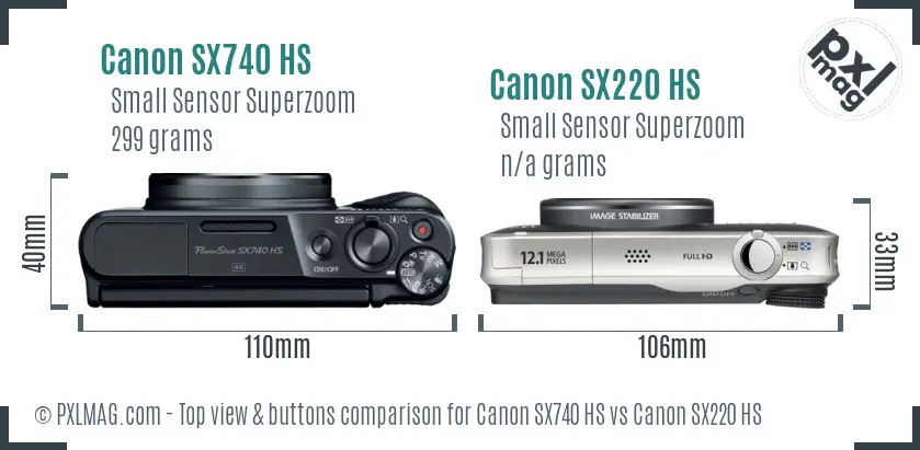 Canon SX740 HS vs Canon SX220 HS top view buttons comparison