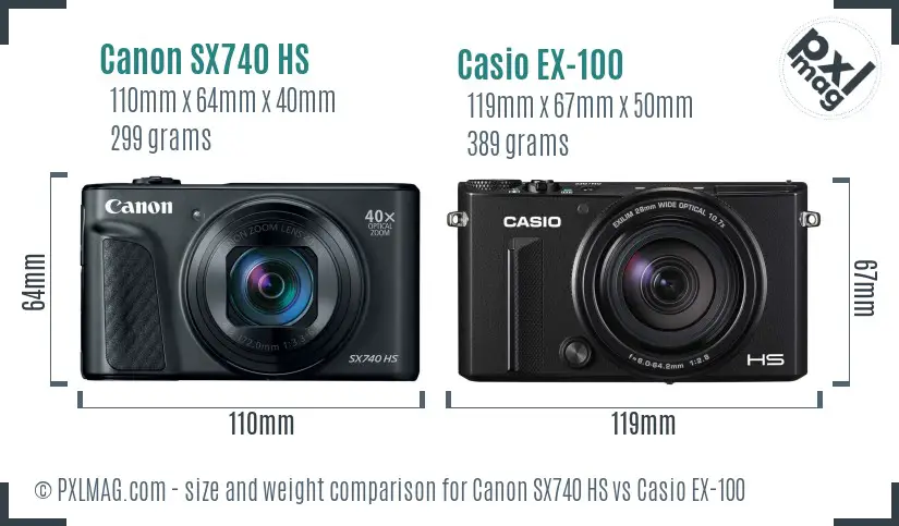 Canon SX740 HS vs Casio EX-100 size comparison