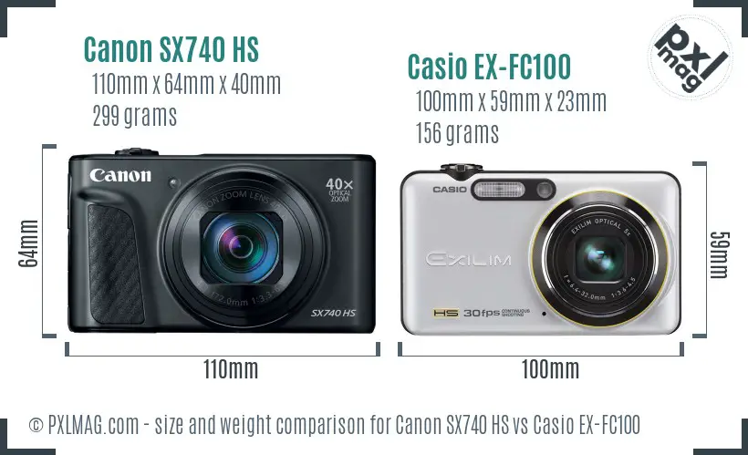 Canon SX740 HS vs Casio EX-FC100 size comparison