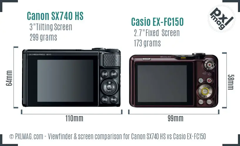 Canon SX740 HS vs Casio EX-FC150 Screen and Viewfinder comparison