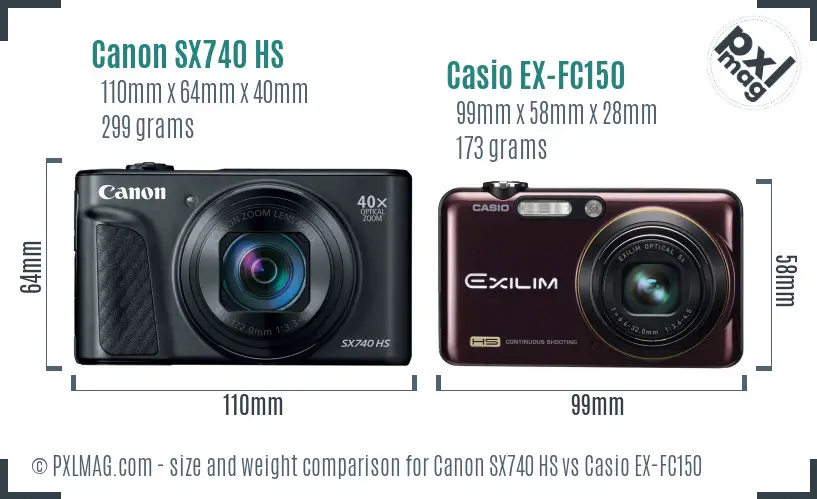 Canon SX740 HS vs Casio EX-FC150 size comparison