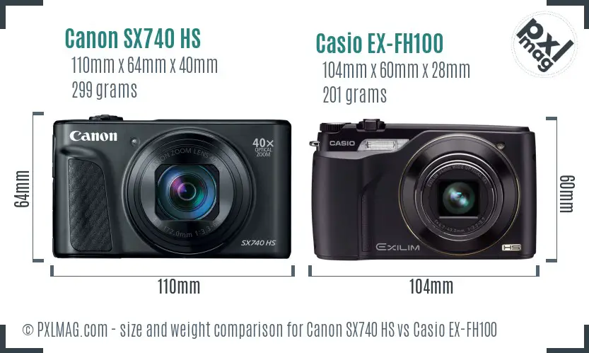 Canon SX740 HS vs Casio EX-FH100 size comparison