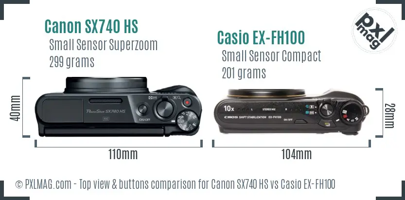 Canon SX740 HS vs Casio EX-FH100 top view buttons comparison