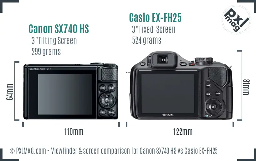 Canon SX740 HS vs Casio EX-FH25 Screen and Viewfinder comparison
