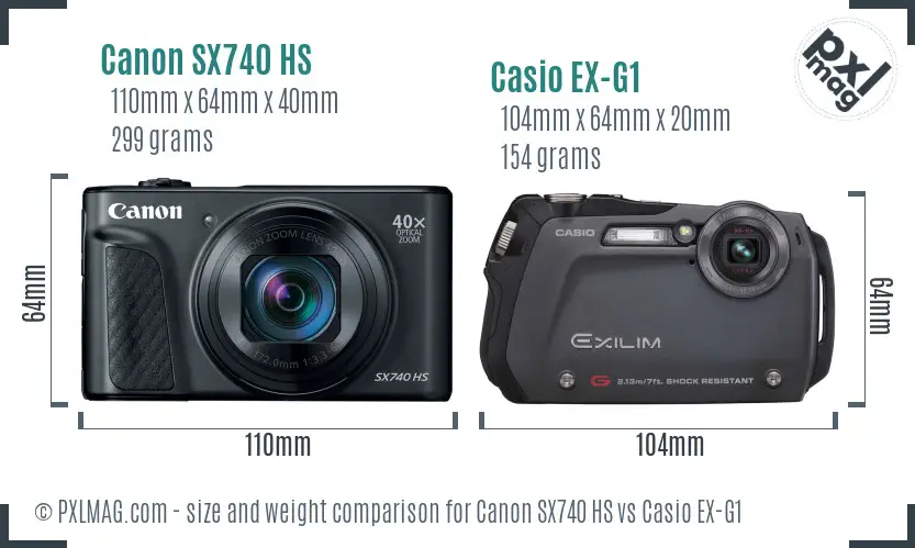 Canon SX740 HS vs Casio EX-G1 size comparison