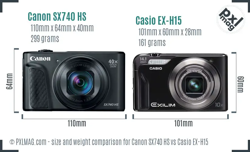 Canon SX740 HS vs Casio EX-H15 size comparison