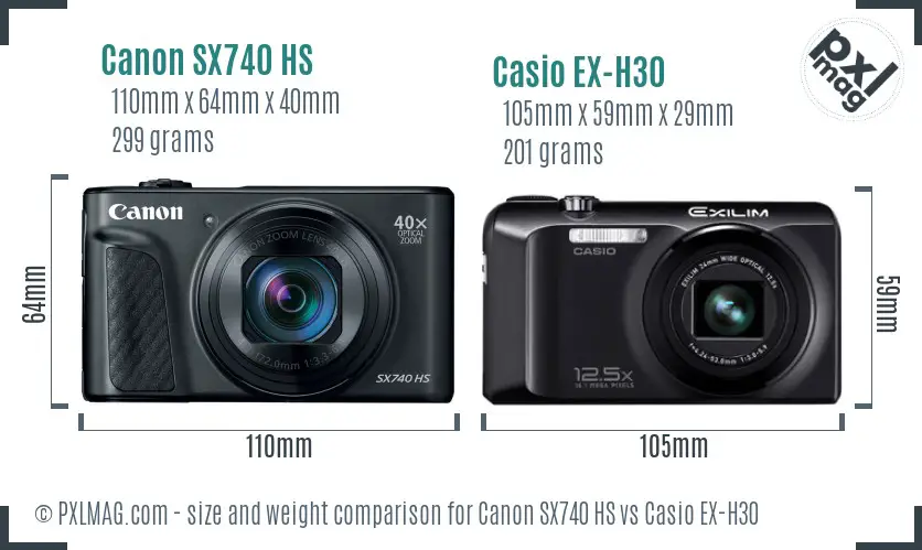 Canon SX740 HS vs Casio EX-H30 size comparison