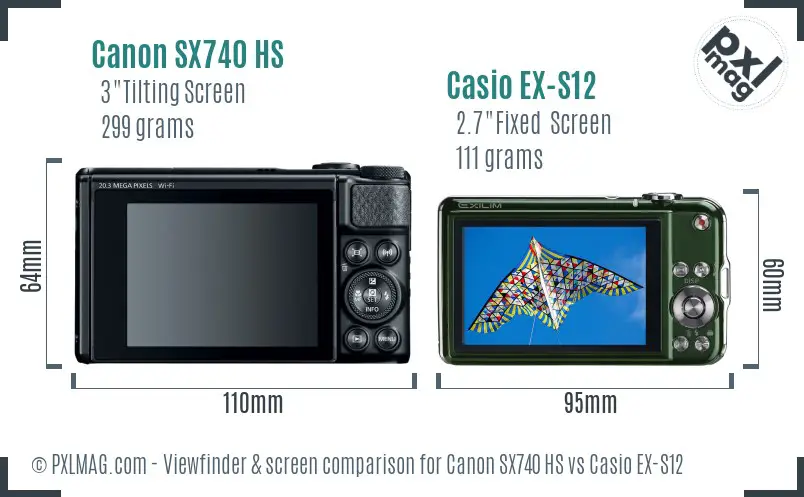 Canon SX740 HS vs Casio EX-S12 Screen and Viewfinder comparison