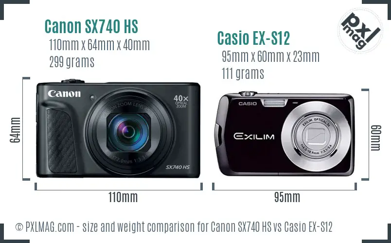 Canon SX740 HS vs Casio EX-S12 size comparison