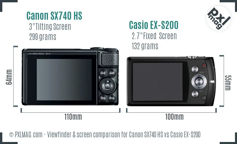 Canon SX740 HS vs Casio EX-S200 Screen and Viewfinder comparison