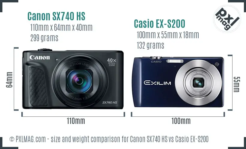 Canon SX740 HS vs Casio EX-S200 size comparison