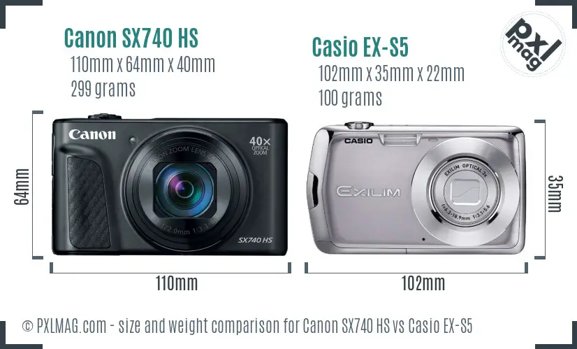 Canon SX740 HS vs Casio EX-S5 size comparison