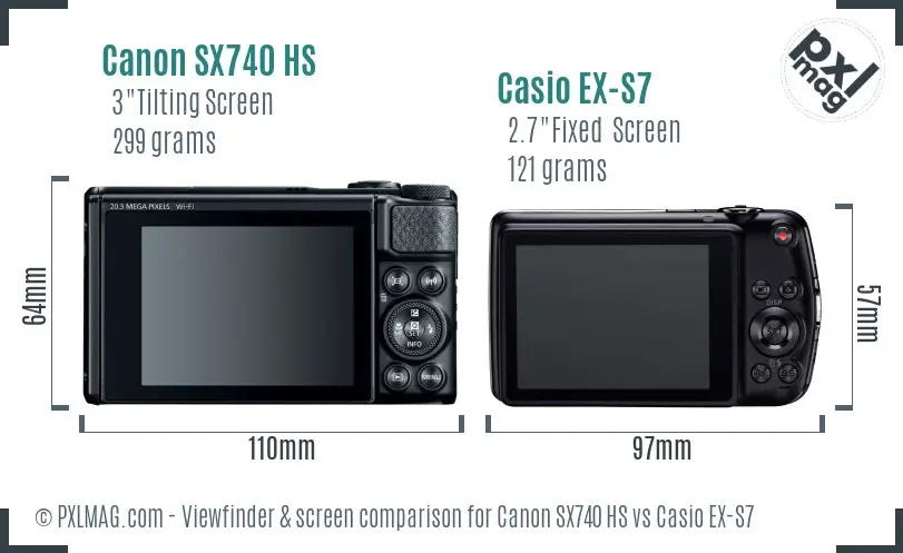 Canon SX740 HS vs Casio EX-S7 Screen and Viewfinder comparison