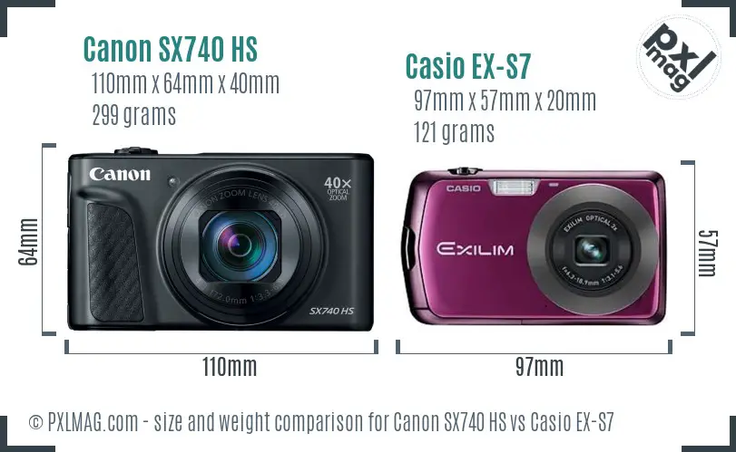 Canon SX740 HS vs Casio EX-S7 size comparison