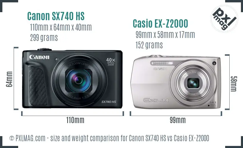 Canon SX740 HS vs Casio EX-Z2000 size comparison