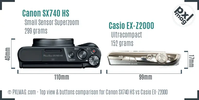 Canon SX740 HS vs Casio EX-Z2000 top view buttons comparison