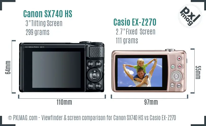 Canon SX740 HS vs Casio EX-Z270 Screen and Viewfinder comparison