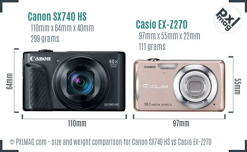 Canon SX740 HS vs Casio EX-Z270 size comparison