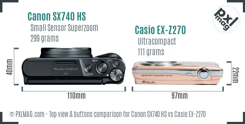 Canon SX740 HS vs Casio EX-Z270 top view buttons comparison