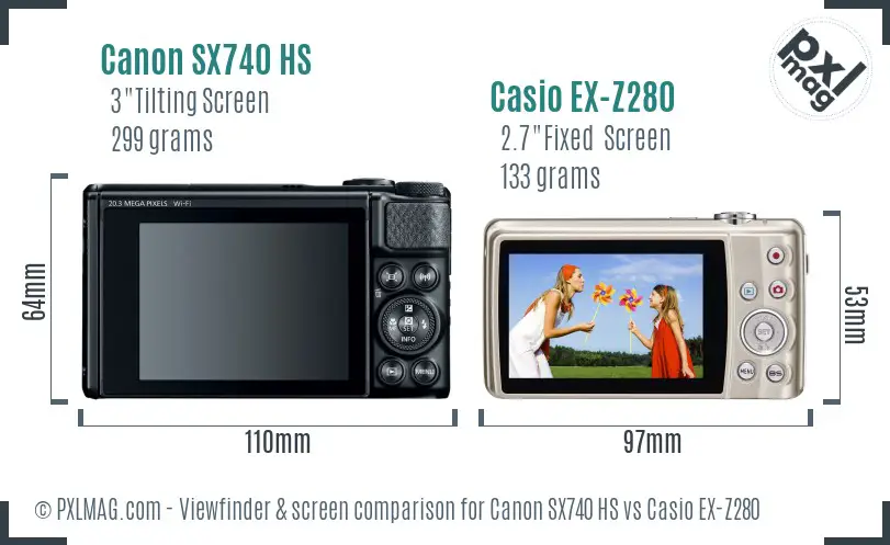 Canon SX740 HS vs Casio EX-Z280 Screen and Viewfinder comparison