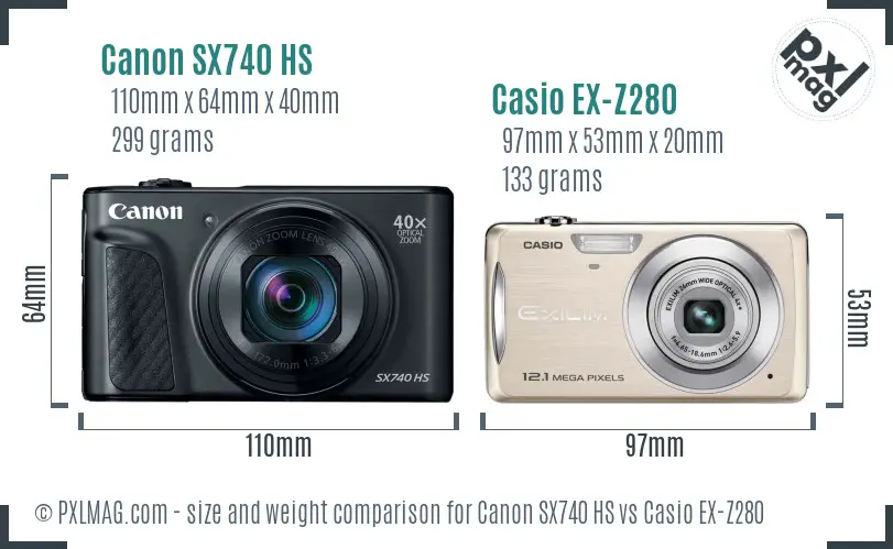 Canon SX740 HS vs Casio EX-Z280 size comparison