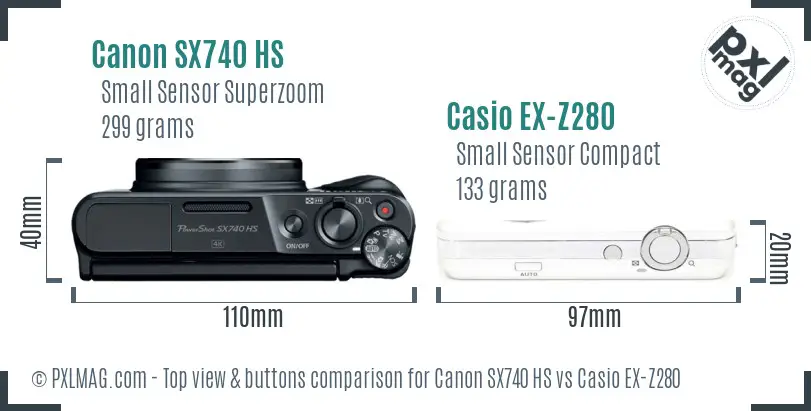 Canon SX740 HS vs Casio EX-Z280 top view buttons comparison