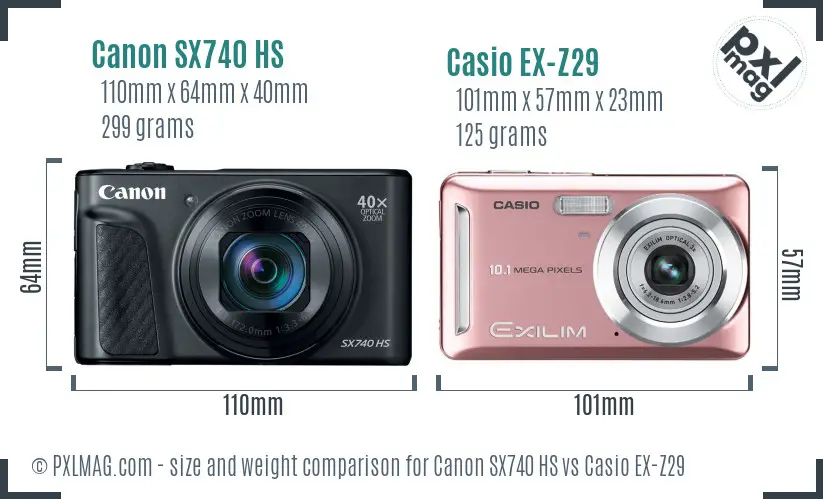 Canon SX740 HS vs Casio EX-Z29 size comparison