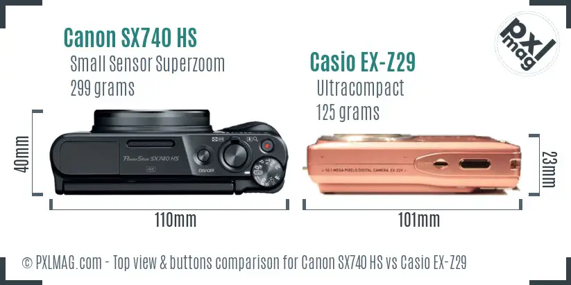 Canon SX740 HS vs Casio EX-Z29 top view buttons comparison