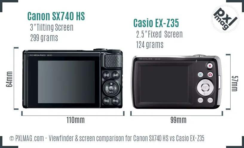 Canon SX740 HS vs Casio EX-Z35 Screen and Viewfinder comparison