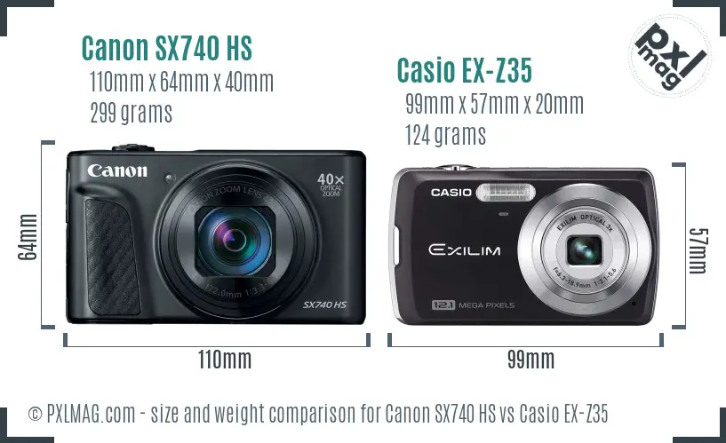 Canon SX740 HS vs Casio EX-Z35 size comparison