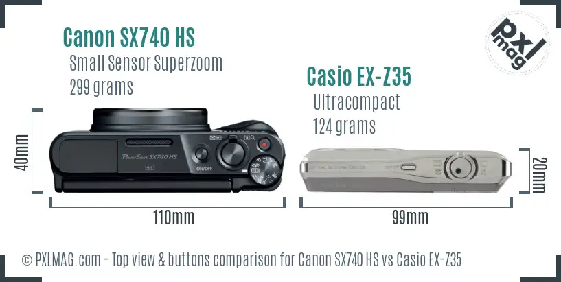 Canon SX740 HS vs Casio EX-Z35 top view buttons comparison