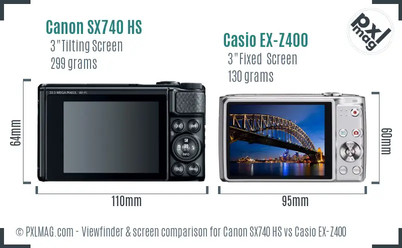 Canon SX740 HS vs Casio EX-Z400 Screen and Viewfinder comparison