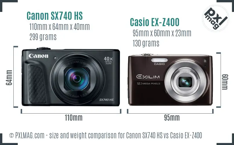 Canon SX740 HS vs Casio EX-Z400 size comparison