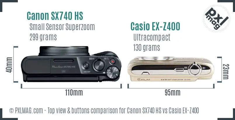 Canon SX740 HS vs Casio EX-Z400 top view buttons comparison